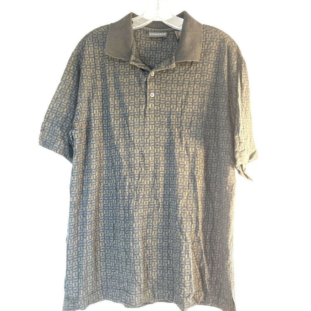 Vitanova Mens Polo Shirt Black Multi Geometric Size M